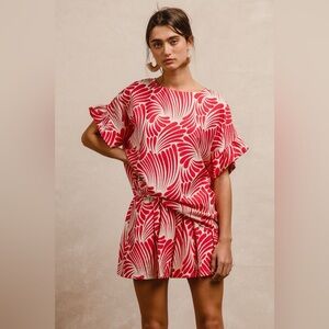 BiBi Red and White Floral Top